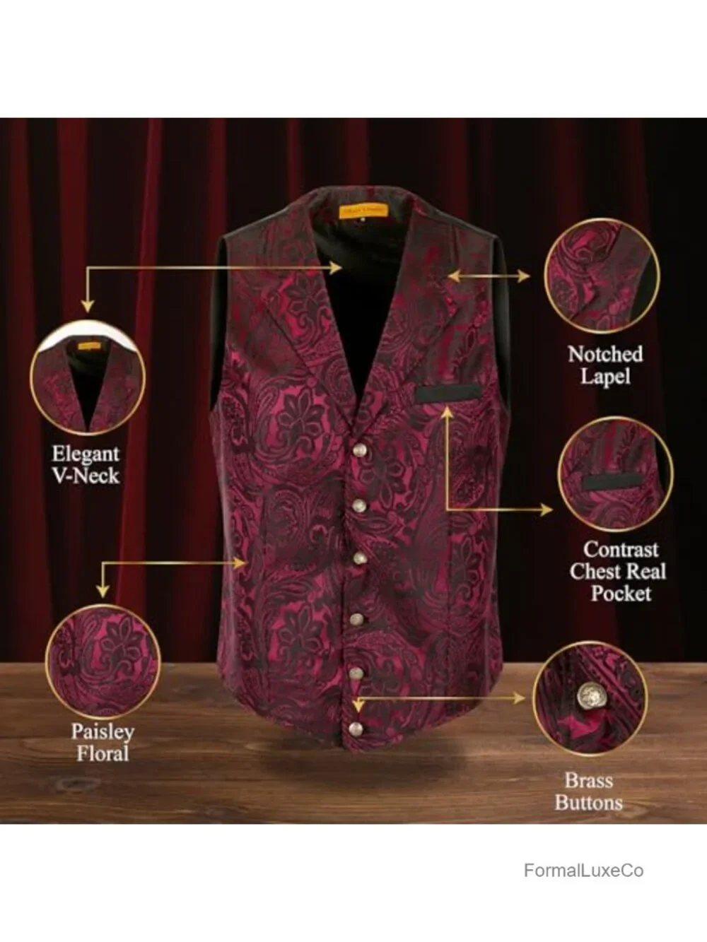 Victorian Gothic Steampunk Paisley Formal Waistcoat Vest for Men